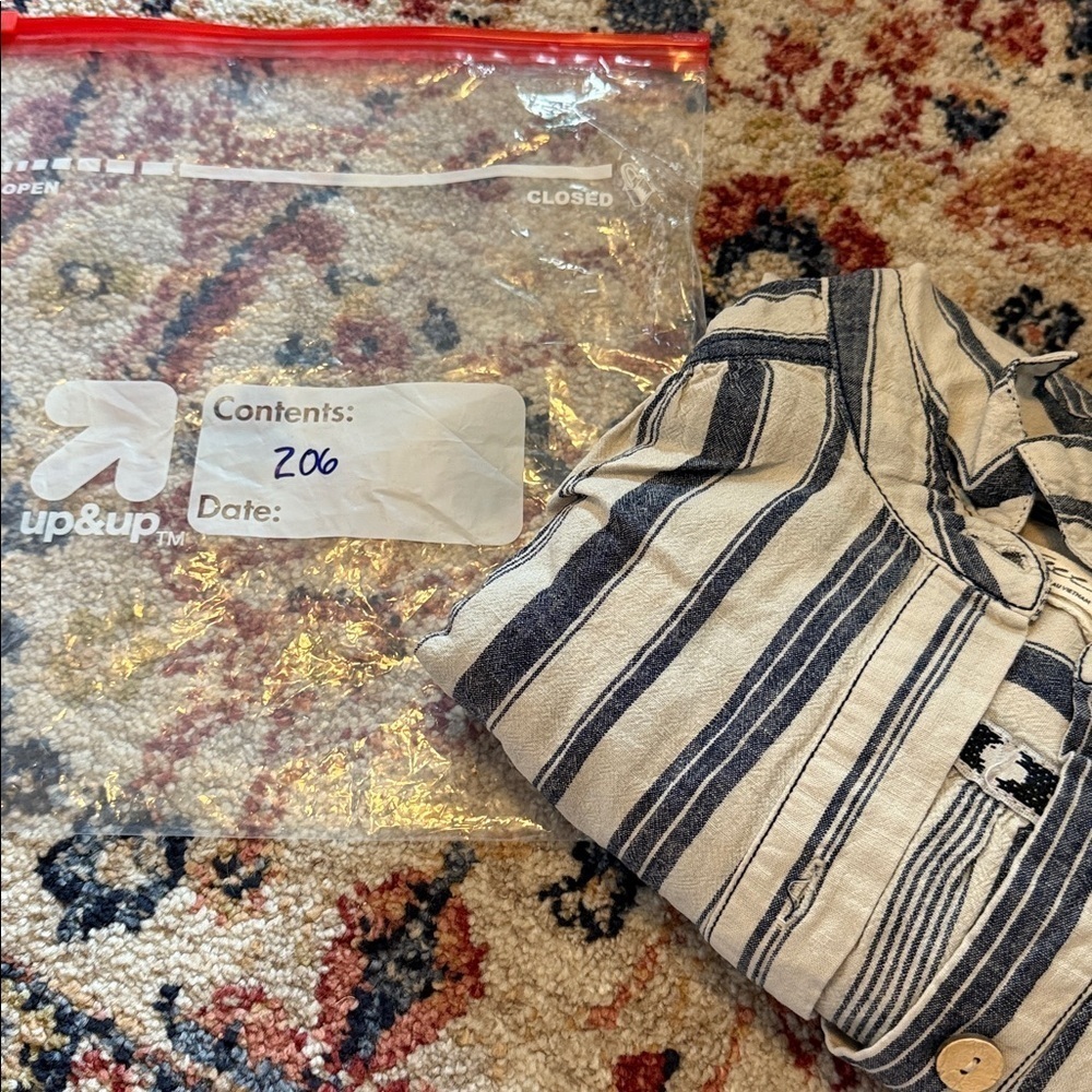 Free People Summer Breeze Stripe Popover Shirt Small Linen Blend Long Sleeve - Picture 10 of 10